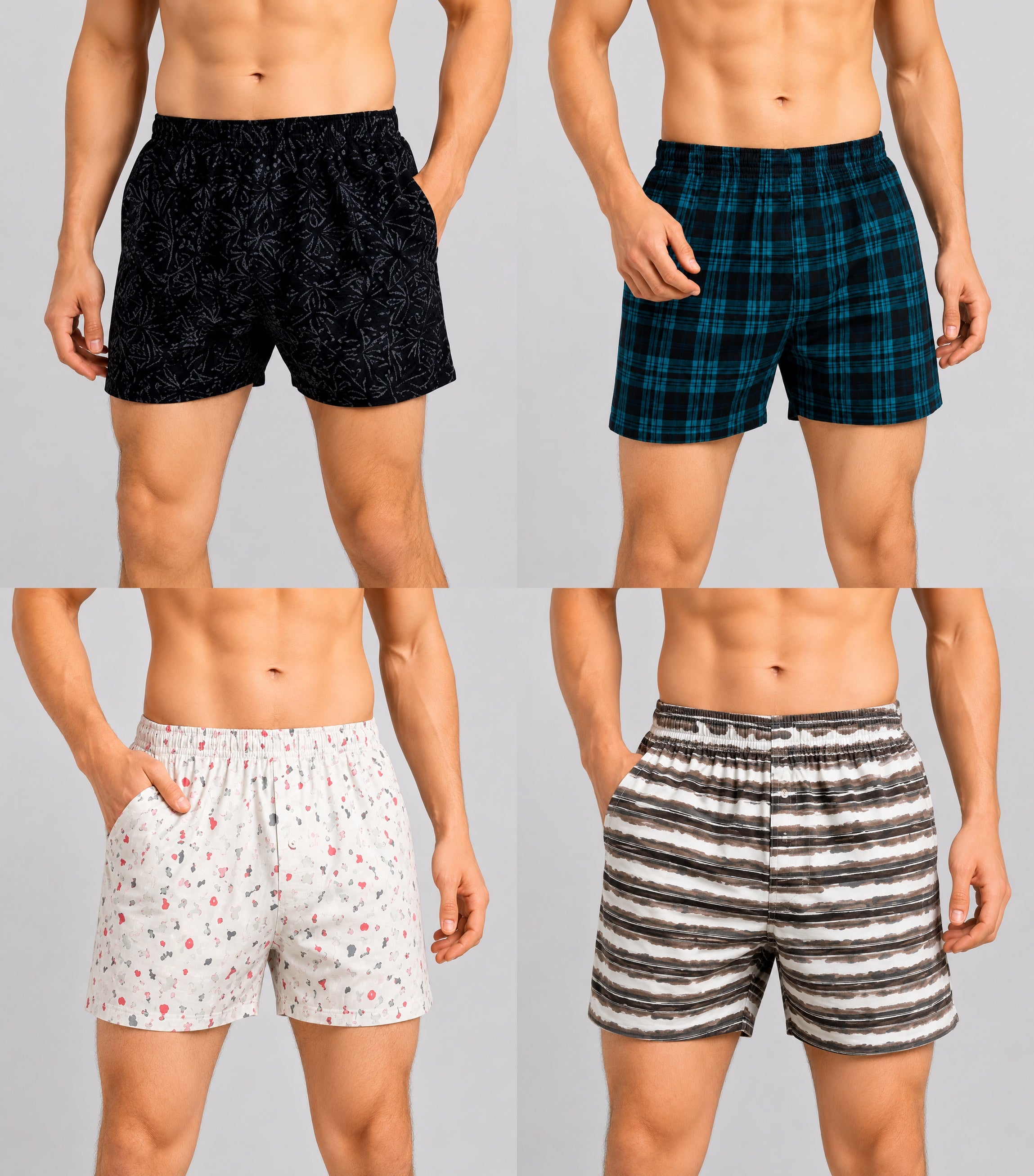 Premium Men's Cotton Boxers – Pack of 4 FREE SIZE